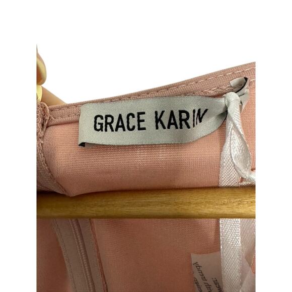 Grace Karin Pink & Black Classic V-Neckline Long Sleeve Form Fitting Wrap Dress - Picture 10 of 12